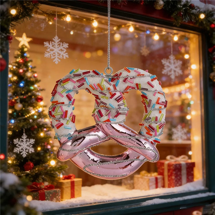 Glitter Pretzel Christmas Ornament Holiday Tree Decoration Cookie Shape Hanging Decor - 2
