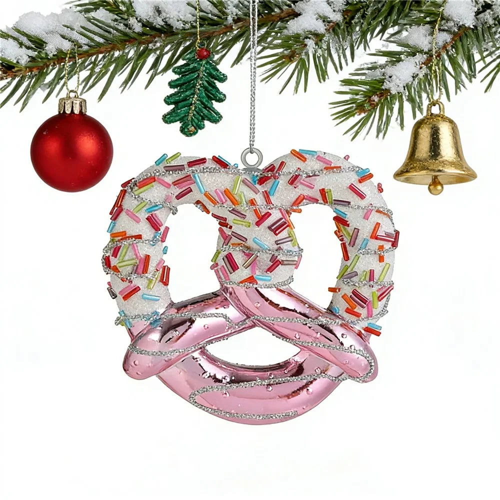 Glitter Pretzel Christmas Ornament Holiday Tree Decoration Cookie Shape Hanging Decor - 3