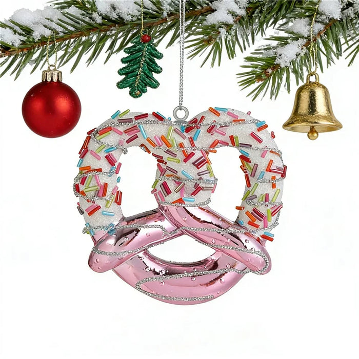 Glitter Pretzel Christmas Ornament Holiday Tree Decoration Cookie Shape Hanging Decor - 3