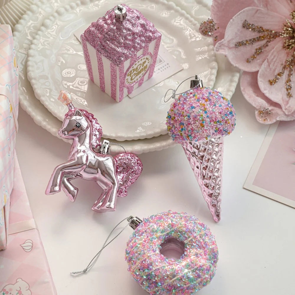 Cute Popcorn Shape Glitter Christmas Ornament Xmas Tree Holiday Hanging Decoration - 2