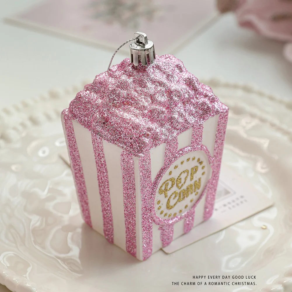 Cute Popcorn Shape Glitter Christmas Ornament Xmas Tree Holiday Hanging Decoration - 3