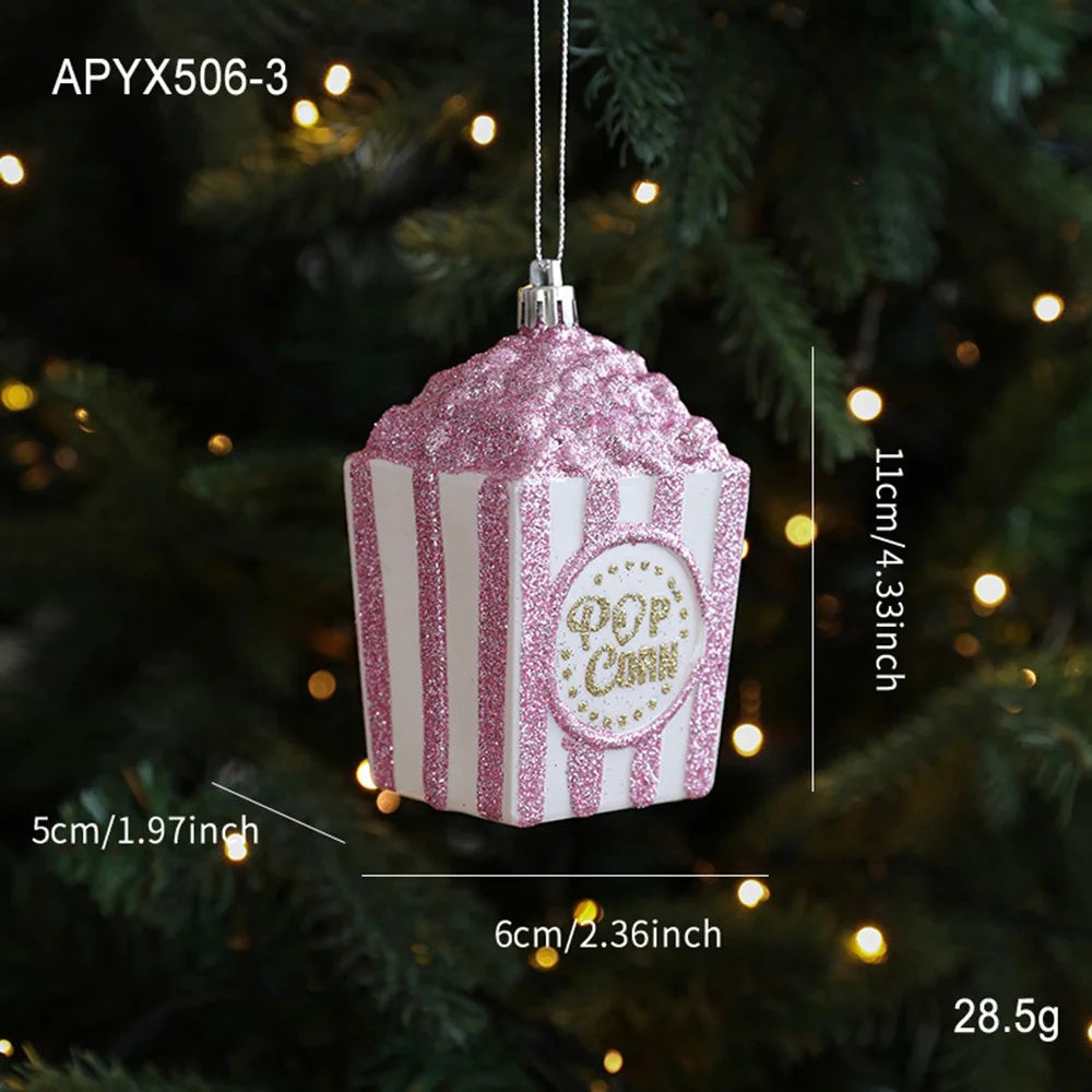 Cute Popcorn Shape Glitter Christmas Ornament Xmas Tree Holiday Hanging Decoration - 7