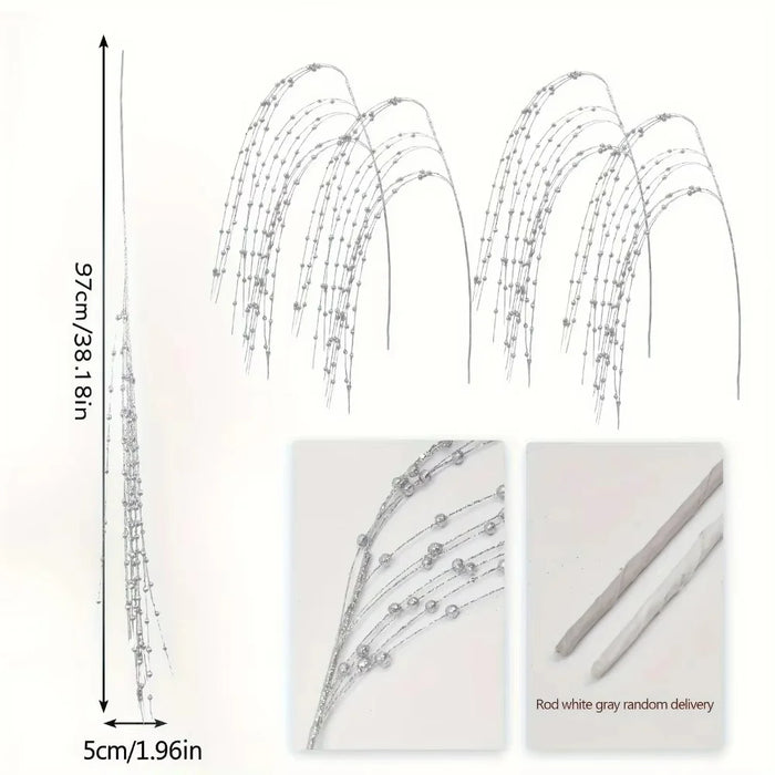 6Pcs 97cm Christmas Willow Decoration Foam Glitter Berry Branch Wedding Party Props - Silver - 7