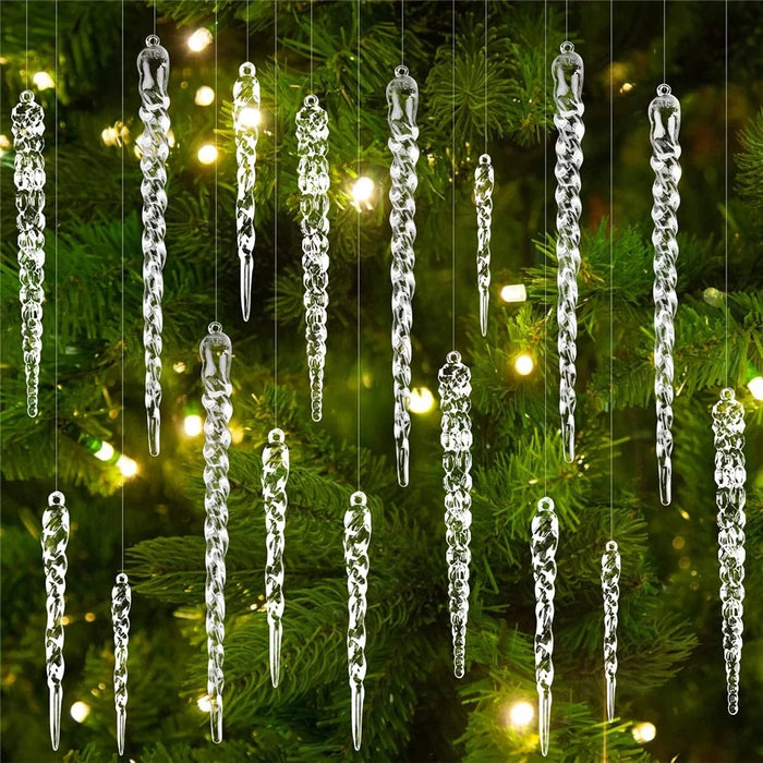 24Pcs / Set Acrylic Icicle Christmas Tree Ornaments Wedding Party Hanging Decoration with 8m Crystal Line - Transparent - 5