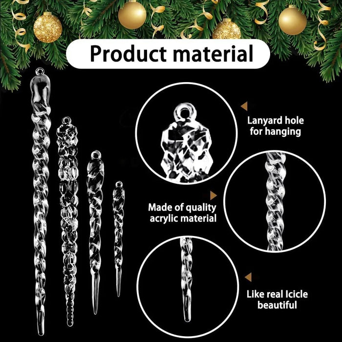 24Pcs / Set Acrylic Icicle Christmas Tree Ornaments Wedding Party Hanging Decoration with 8m Crystal Line - Transparent - 6