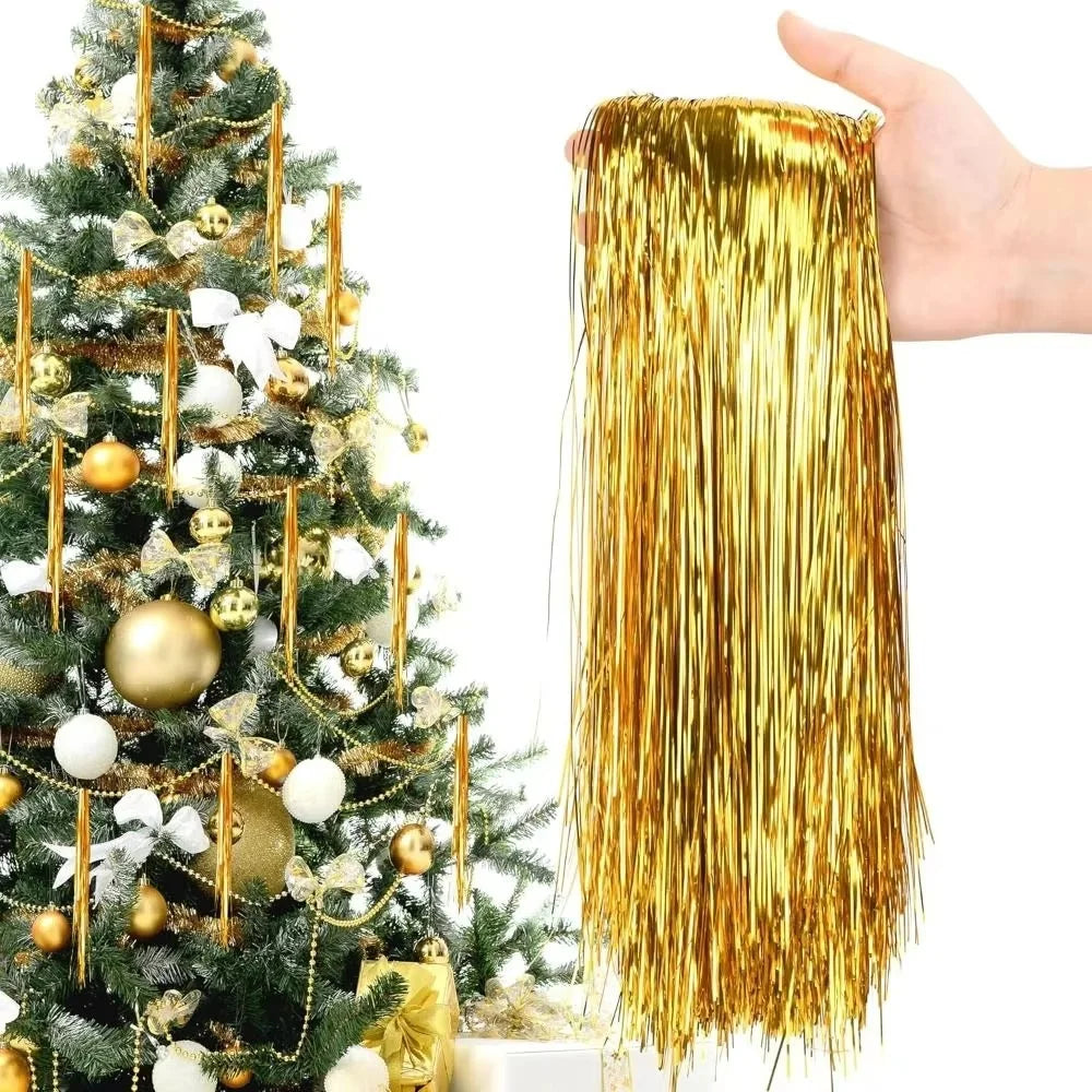 3000Pcs 50cm Christmas Tinsel Icicle Tassel Decorations  DIY Festive Tree Ornaments Aluminum Foil Fringe - Gold - 1