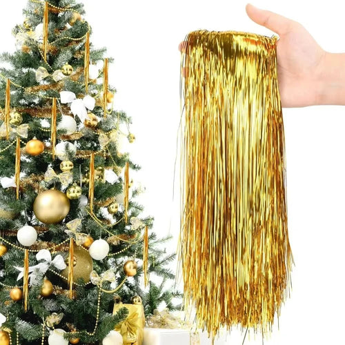 3000Pcs 50cm Christmas Tinsel Icicle Tassel Decorations  DIY Festive Tree Ornaments Aluminum Foil Fringe - Gold - 1