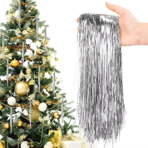 5000Pcs 50cm Christmas Tinsel Icicle Tassel Decorations  DIY Festive Tree Ornaments Aluminum Foil Fringe - Silver - 1