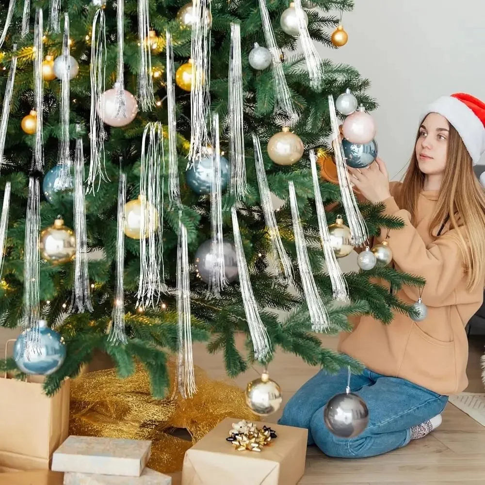 5000Pcs 50cm Christmas Tinsel Icicle Tassel Decorations  DIY Festive Tree Ornaments Aluminum Foil Fringe - Silver - 2