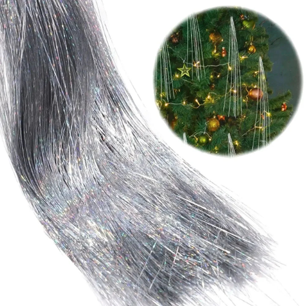 3000Pcs 50cm Christmas Tree Icicle Tinsel Garland  DIY Holiday Tassel Decoration Aluminum Foil Fringe - Laser Silver - 1