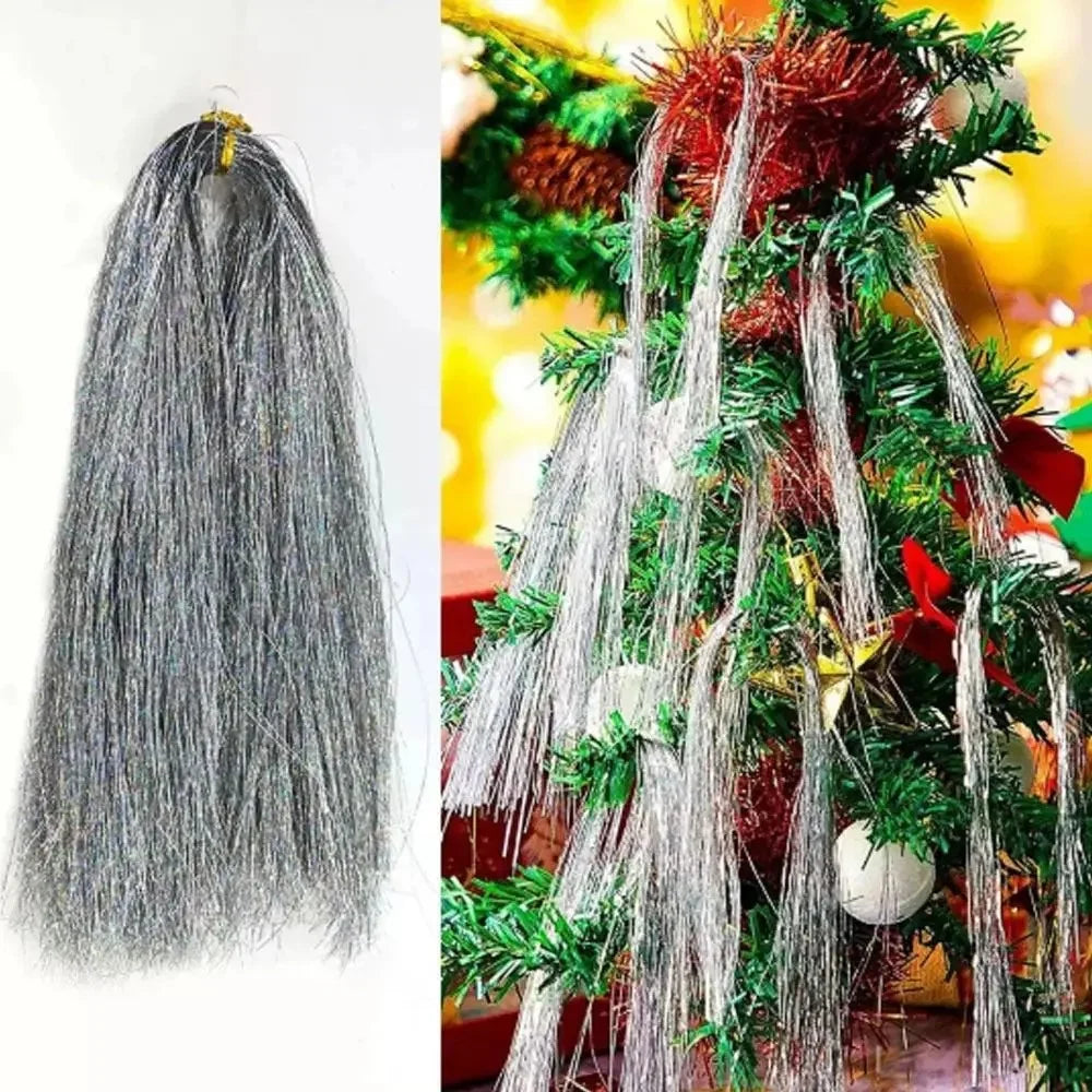 3000Pcs 50cm Christmas Tree Icicle Tinsel Garland  DIY Holiday Tassel Decoration Aluminum Foil Fringe - Laser Silver - 2