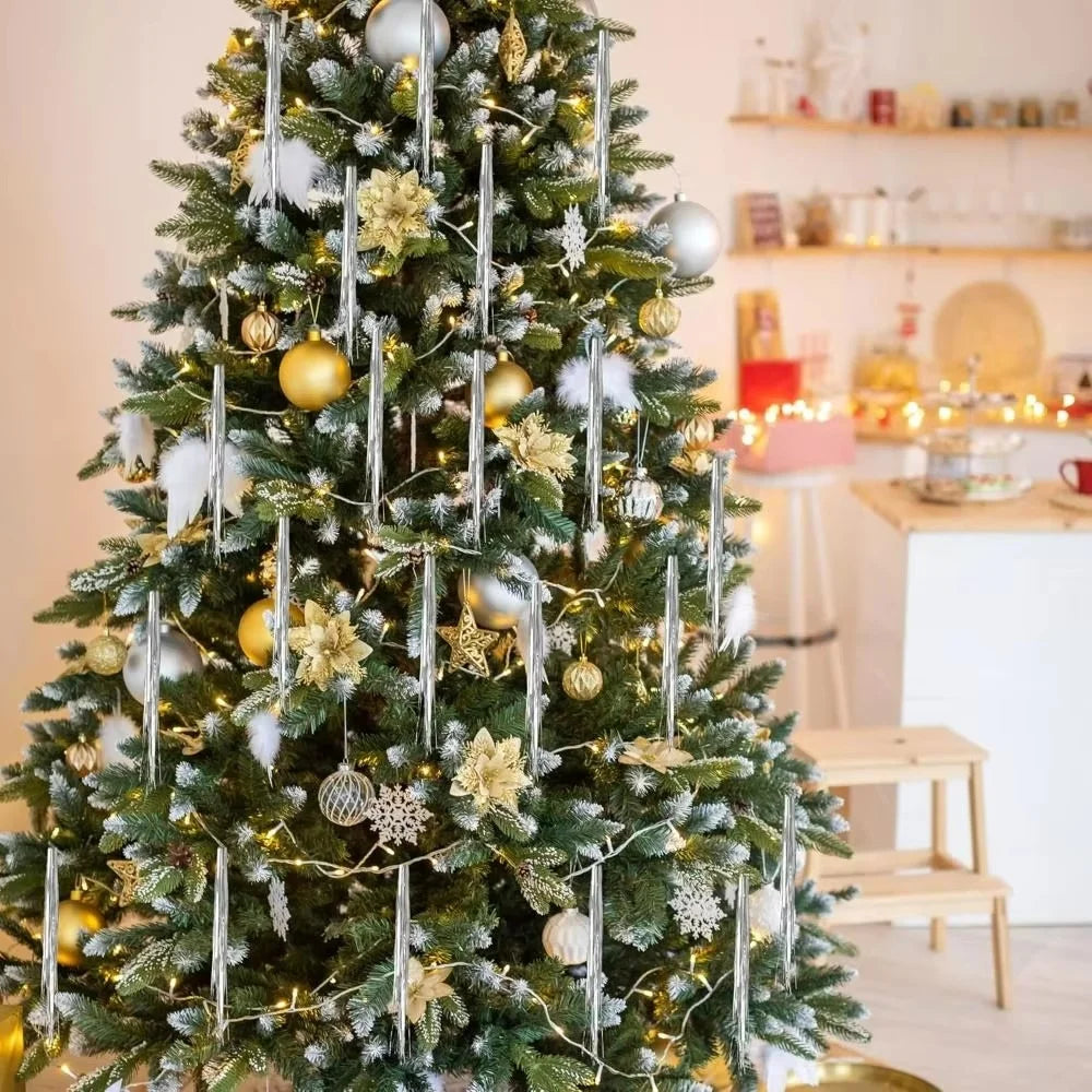 5000Pcs 50cm Christmas Tree Icicle Tinsel Garland  DIY Holiday Tassel Decoration Aluminum Foil Fringe - Laser Silver - 6