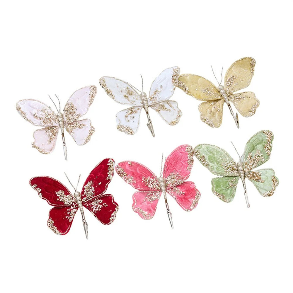 Christmas Velvet Butterfly Clip Ornament for Christmas Tree Wreath Gift Packaging - Red - 6