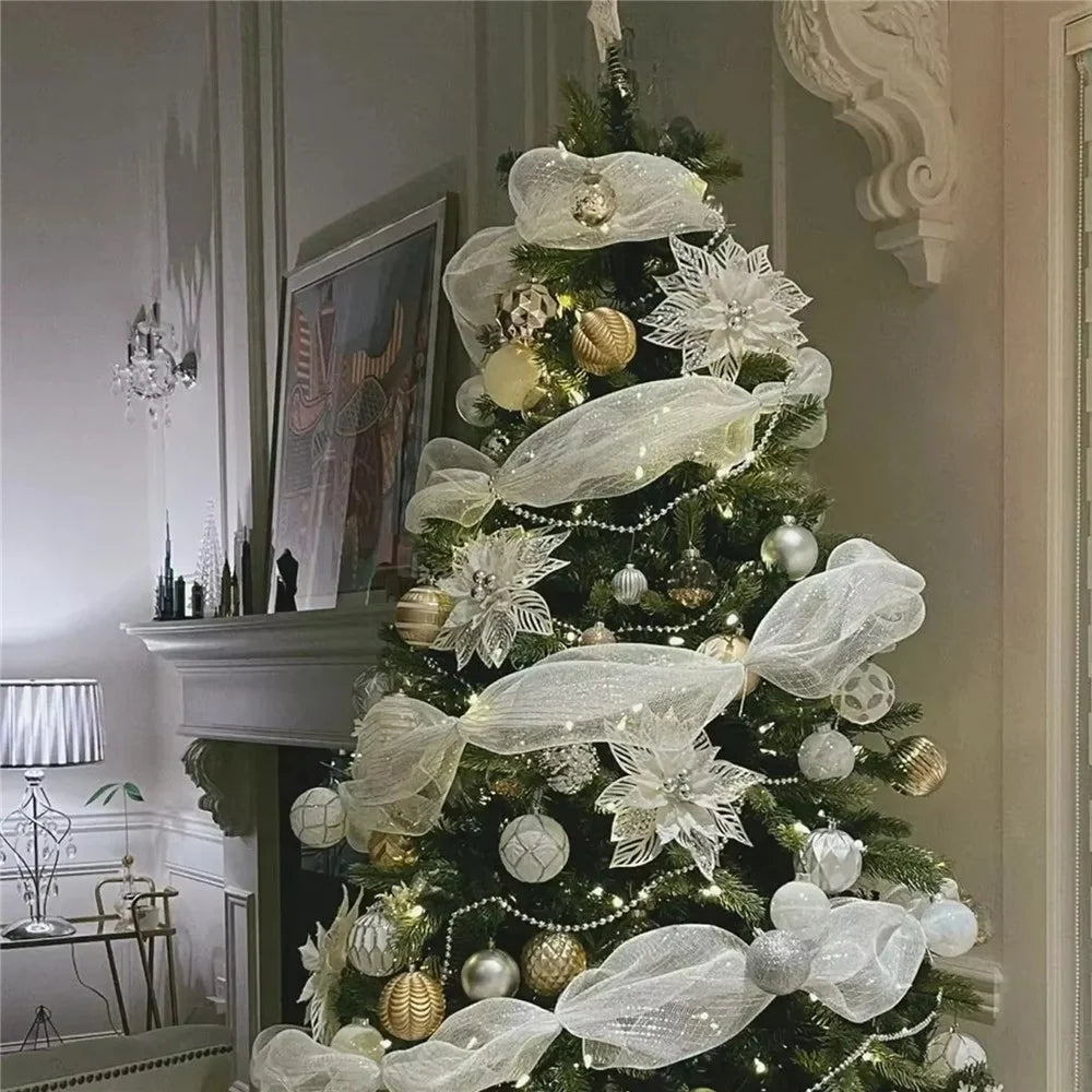 10 Yards DIY Christmas Glitter Mesh Ribbon Reusable PP Netting Roll Xmas Tree Decoration - B50S01 - 3