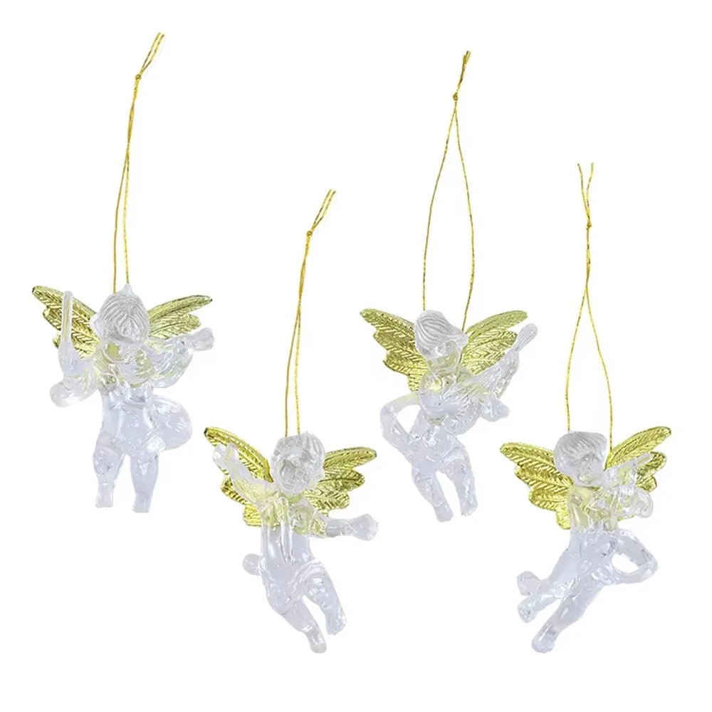 4Pcs / Set Transparent Acrylic Angel with Golden Wing Christmas Tree DIY Hanging Decoration - 1