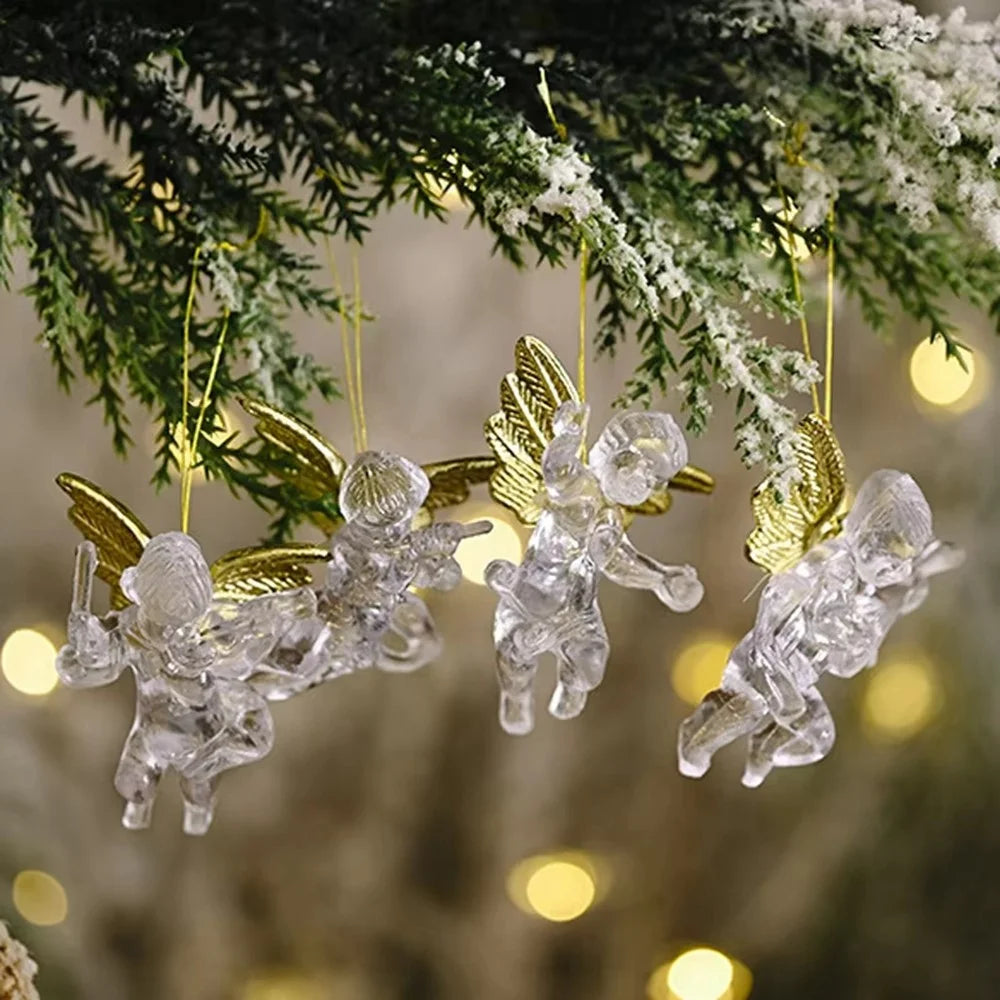 4Pcs / Set Transparent Acrylic Angel with Golden Wing Christmas Tree DIY Hanging Decoration - 3