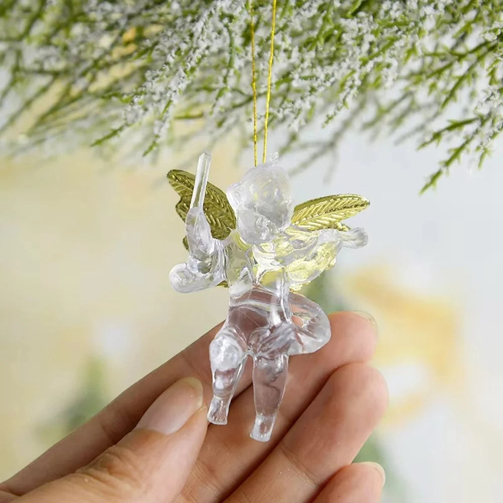 4Pcs / Set Transparent Acrylic Angel with Golden Wing Christmas Tree DIY Hanging Decoration - 4