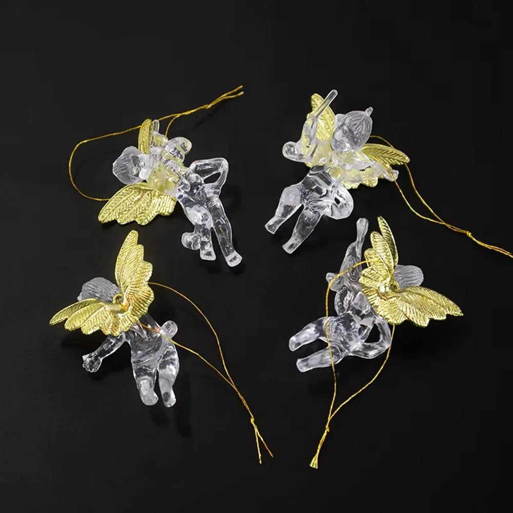 4Pcs / Set Transparent Acrylic Angel with Golden Wing Christmas Tree DIY Hanging Decoration - 5