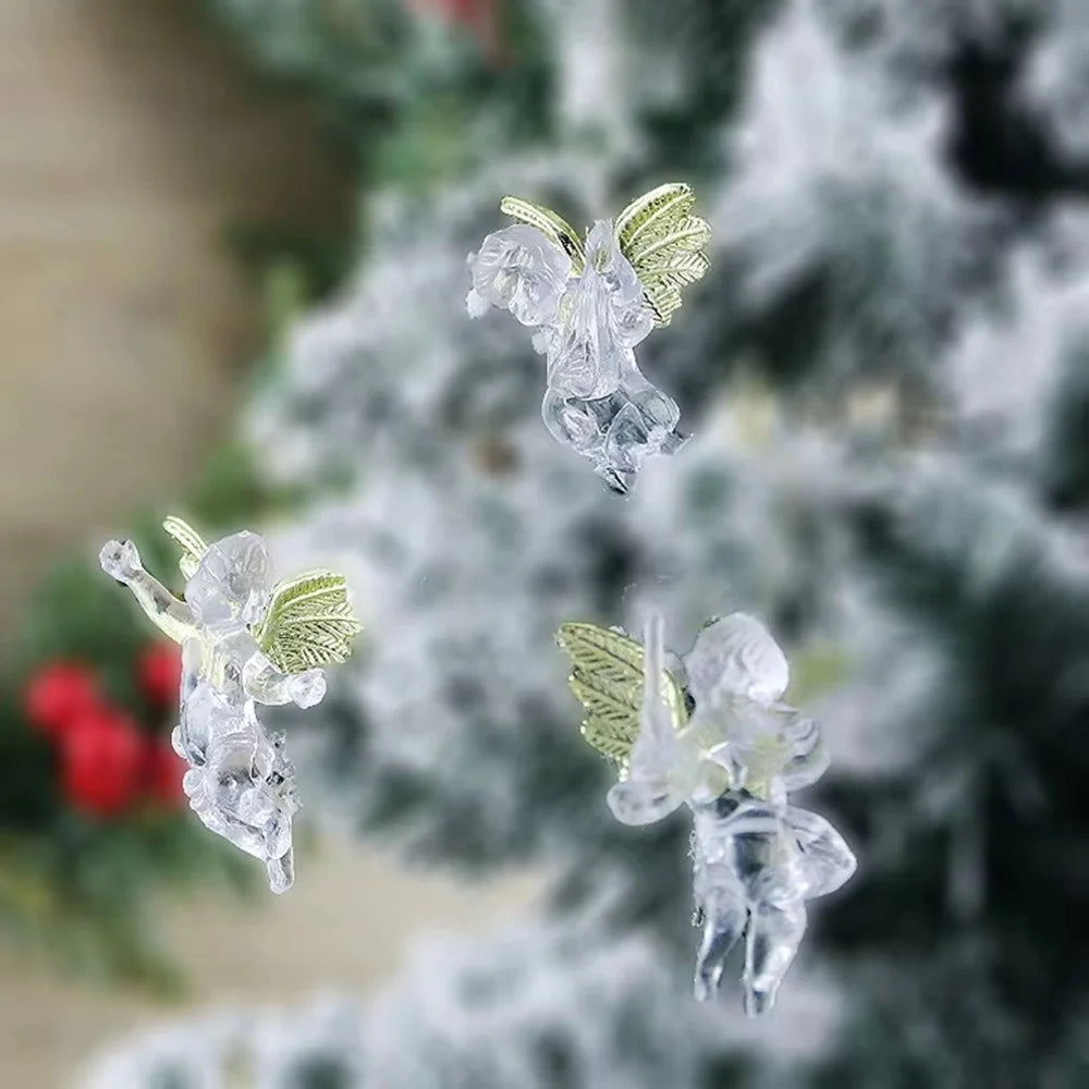 4Pcs / Set Transparent Acrylic Angel with Golden Wing Christmas Tree DIY Hanging Decoration - 6