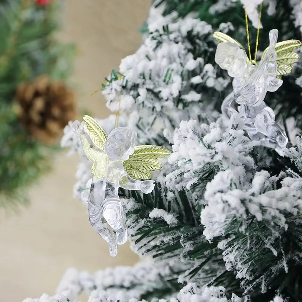 4Pcs / Set Transparent Acrylic Angel with Golden Wing Christmas Tree DIY Hanging Decoration - 7