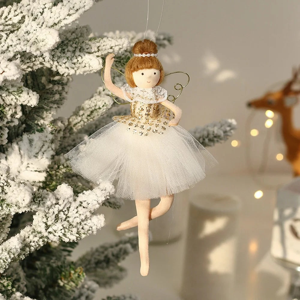 Cute Ballet Dancer Angel Doll with Wings Xmas Ornament Christmas Tree Hanging Decor - Gold - 2