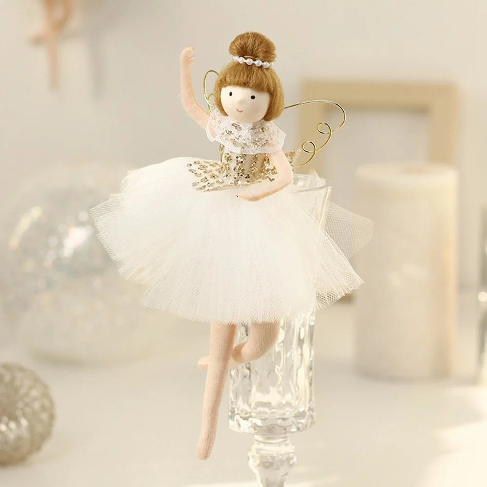 Cute Ballet Dancer Angel Doll with Wings Xmas Ornament Christmas Tree Hanging Decor - Gold - 3