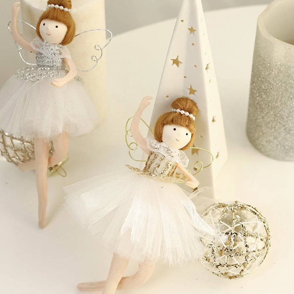 Cute Ballet Dancer Angel Doll with Wings Xmas Ornament Christmas Tree Hanging Decor - Gold - 4