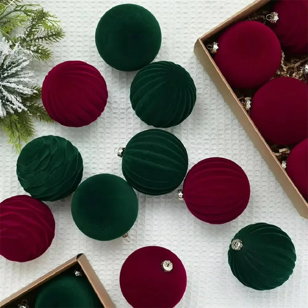 12Pcs Set 6cm Christmas Ball Ornaments Velvet Xmas Tree Decorations Plush Balls - Red - 5