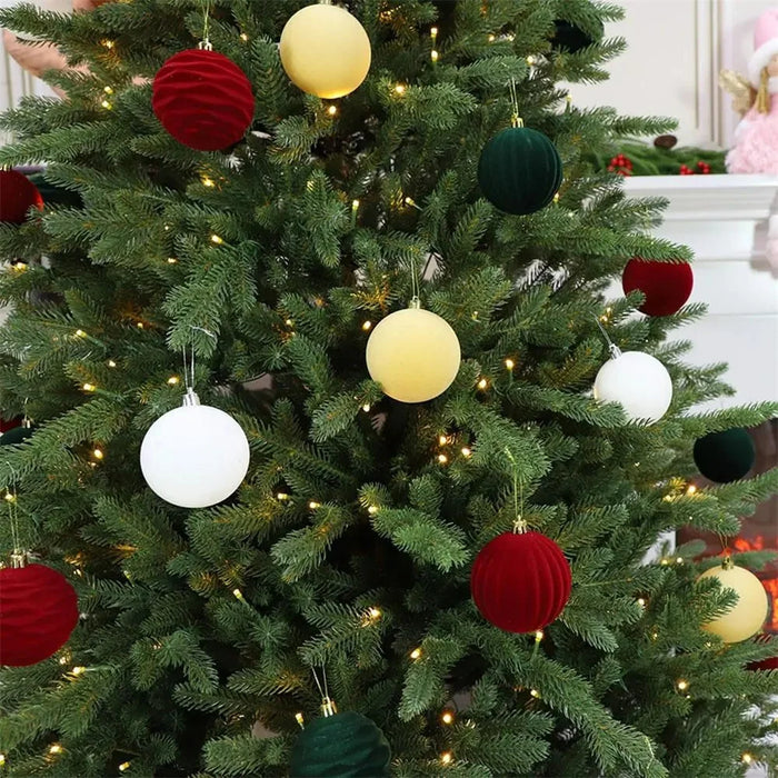 12Pcs Set 8cm Christmas Ball Ornaments Velvet Xmas Tree Decorations Plush Balls - Red - 4