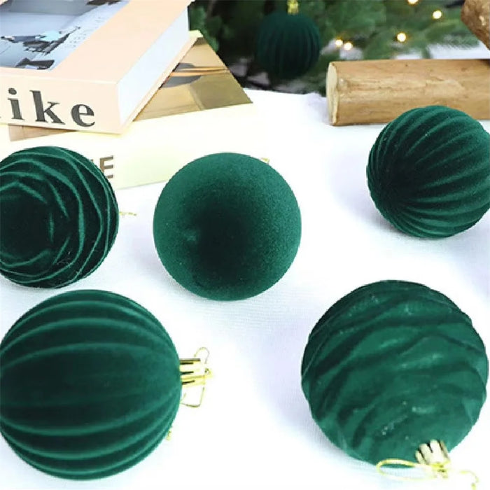 12Pcs Set 8cm Christmas Ball Ornaments Velvet Xmas Tree Decorations Plush Balls - Red - 7
