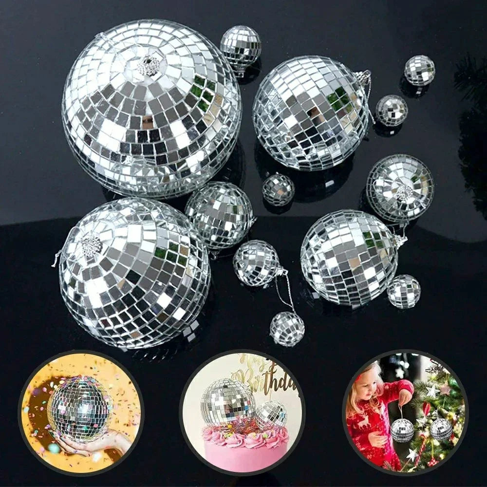 10CM Disco Ball Ornament Mirror Mosaic Party Decoration Christmas Hanging Ball Reflective Glitter Ball - Silver - 3
