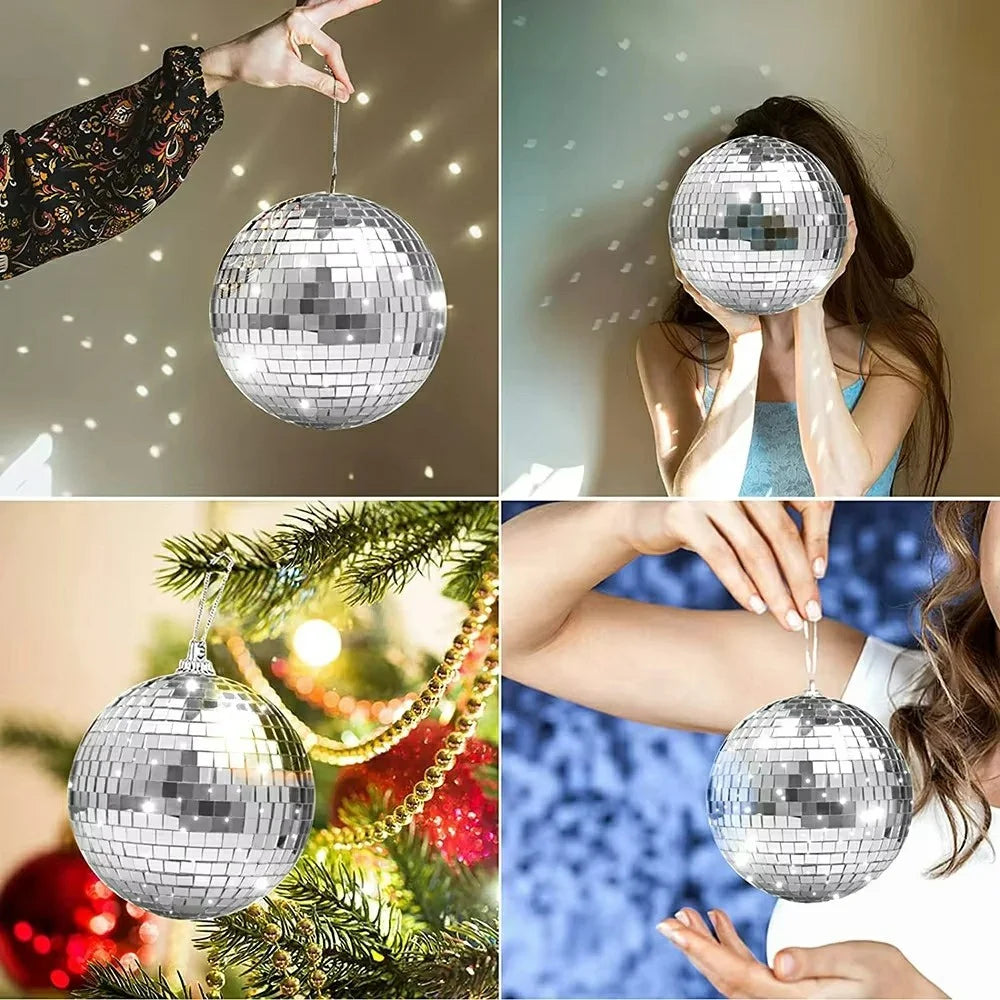 10CM Disco Ball Ornament Mirror Mosaic Party Decoration Christmas Hanging Ball Reflective Glitter Ball - Silver - 5