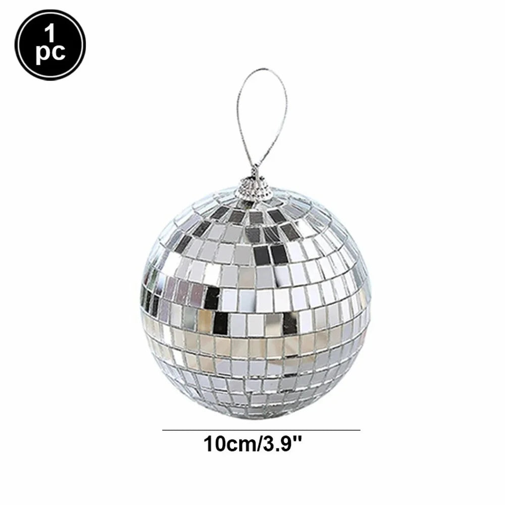 10CM Disco Ball Ornament Mirror Mosaic Party Decoration Christmas Hanging Ball Reflective Glitter Ball - Silver - 6
