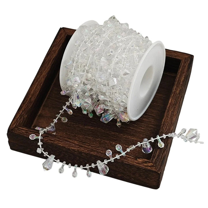 5 Yards Crystal Clear Beads Garland Plastic Beaded String Christmas Tree Decoration Hanging Ornament - 2