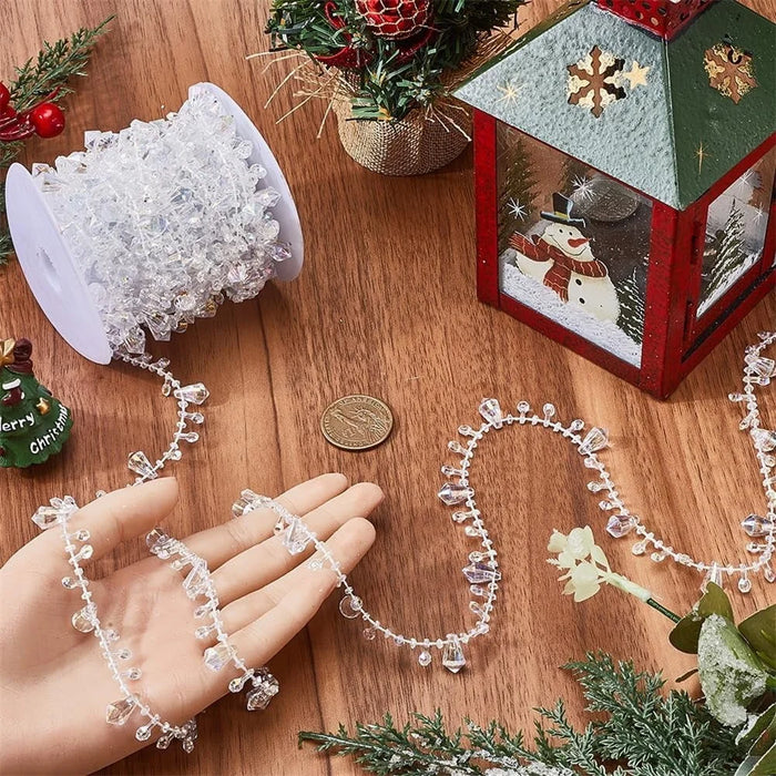 5 Yards Crystal Clear Beads Garland Plastic Beaded String Christmas Tree Decoration Hanging Ornament - 3