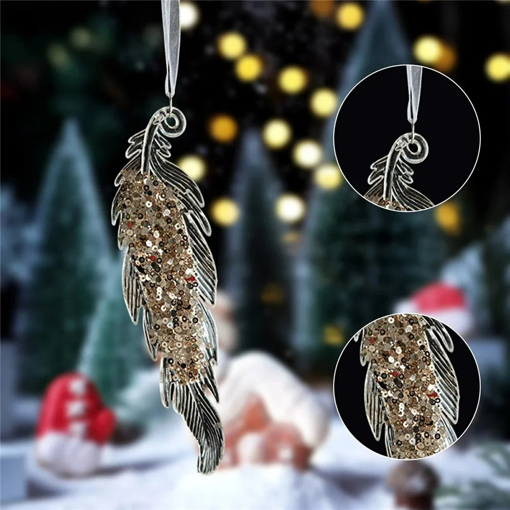 Christmas Feather Ornament Transparent Acrylic Hanging Decoration with Sequins Xmas Tree Ornament - 4