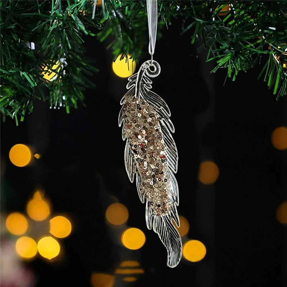Christmas Feather Ornament Transparent Acrylic Hanging Decoration with Sequins Xmas Tree Ornament - 5