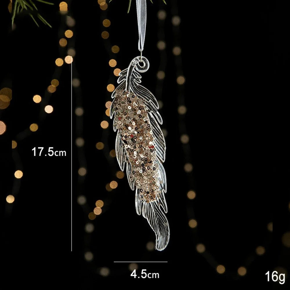 Christmas Feather Ornament Transparent Acrylic Hanging Decoration with Sequins Xmas Tree Ornament - 7