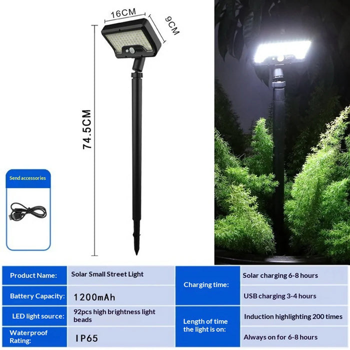 CCP0111 Motion Sensor Solar Path Light IP65 Waterproof 92-LED Garden Lawn Lamp for Outdoor Yard - White Light - 5