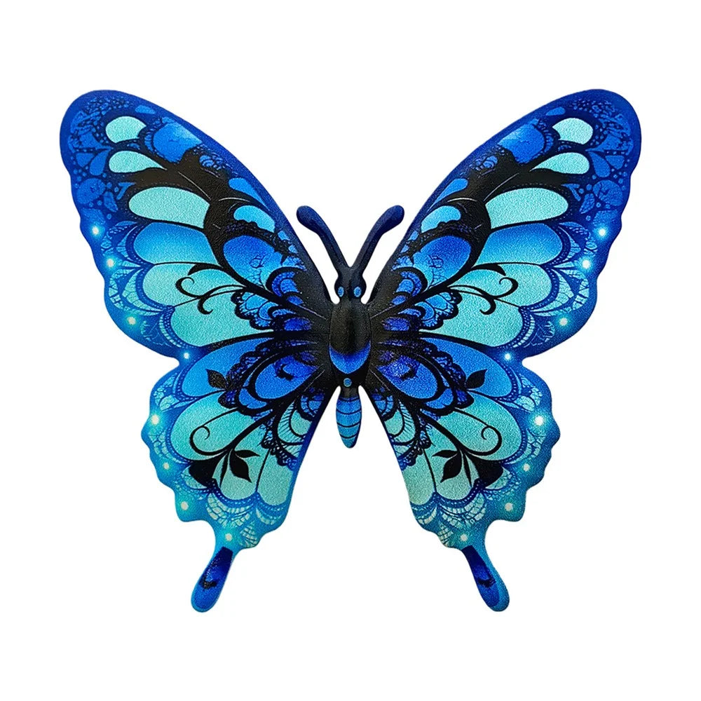Iron Butterfly Metal Wall Art Outdoor Garden Home Patio Decoration - Blue - 1