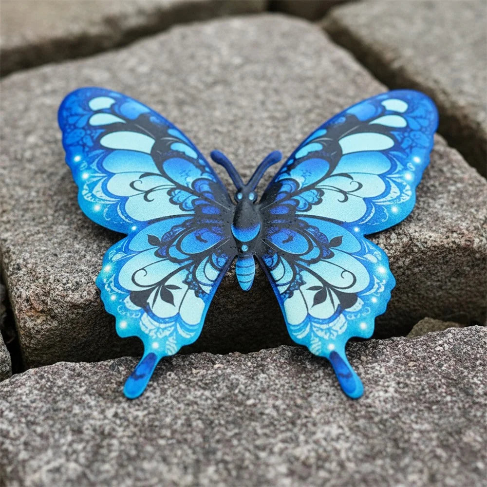 Iron Butterfly Metal Wall Art Outdoor Garden Home Patio Decoration - Blue - 4