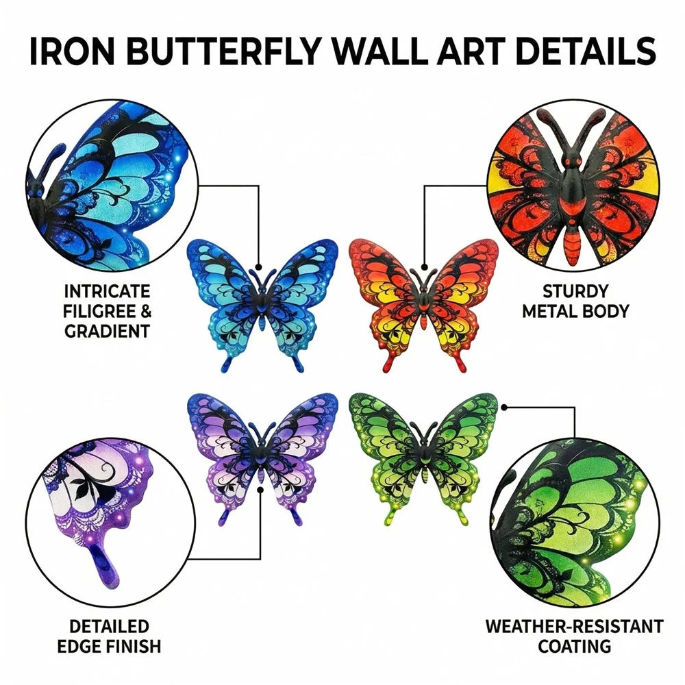 4Pcs Iron Butterfly Metal Wall Art Outdoor Garden Home Patio Decoration - Mixture - 3