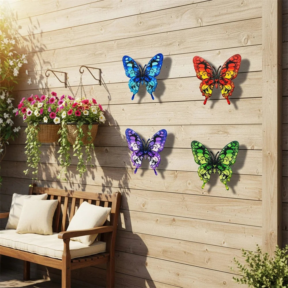 4Pcs Iron Butterfly Metal Wall Art Outdoor Garden Home Patio Decoration - Mixture - 6