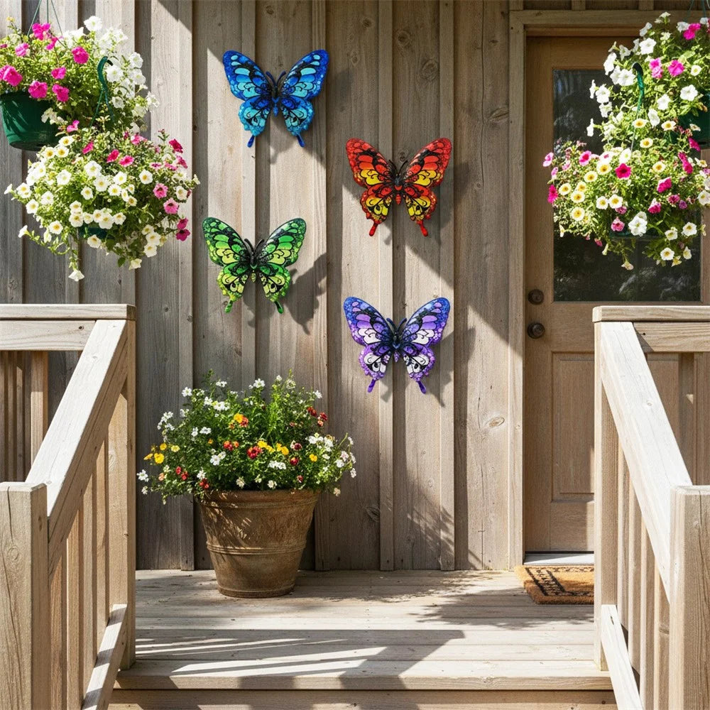 4Pcs Iron Butterfly Metal Wall Art Outdoor Garden Home Patio Decoration - Mixture - 7