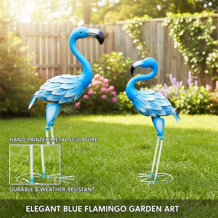 Metal Flamingo Statue Garden Bird Sculpture Lawn Decoration Ornament for Outdoor Yard - Blue / Head Down - 3