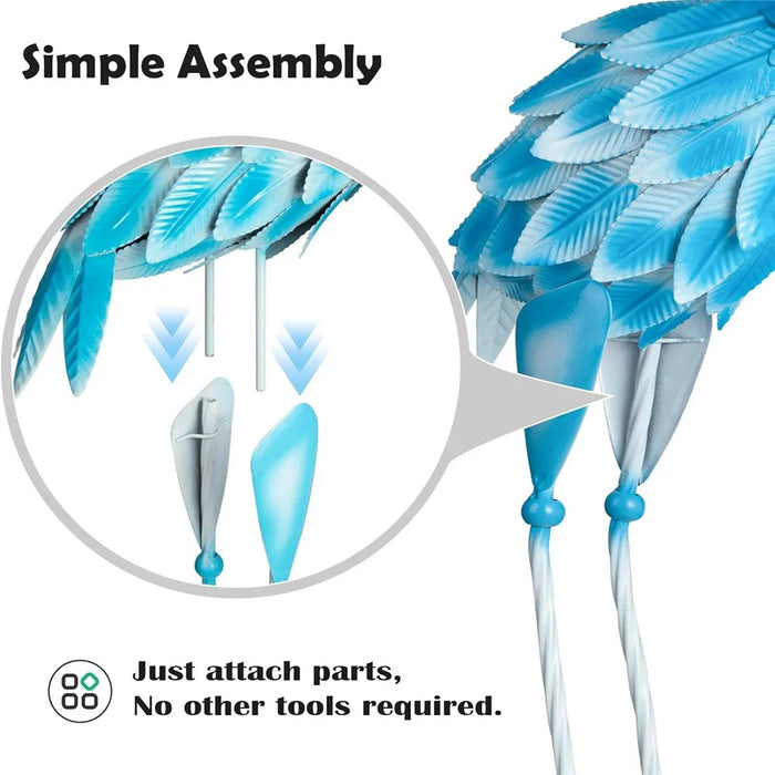 Metal Flamingo Statue Garden Bird Sculpture Lawn Decoration Ornament for Outdoor Yard - Blue / Head Down - 6