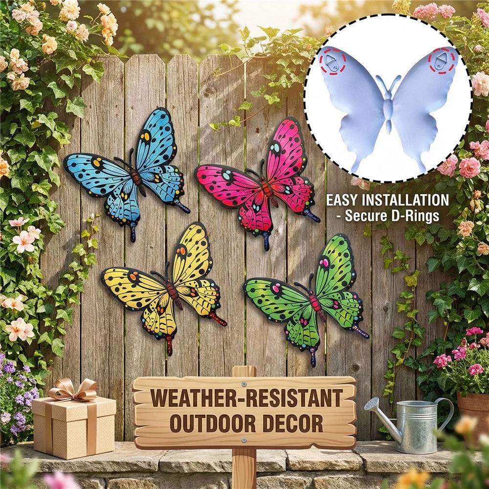 Metal Butterfly Wall Decor Iron Art Garden Patio Outdoor Indoor Decoration - Yellow - 3