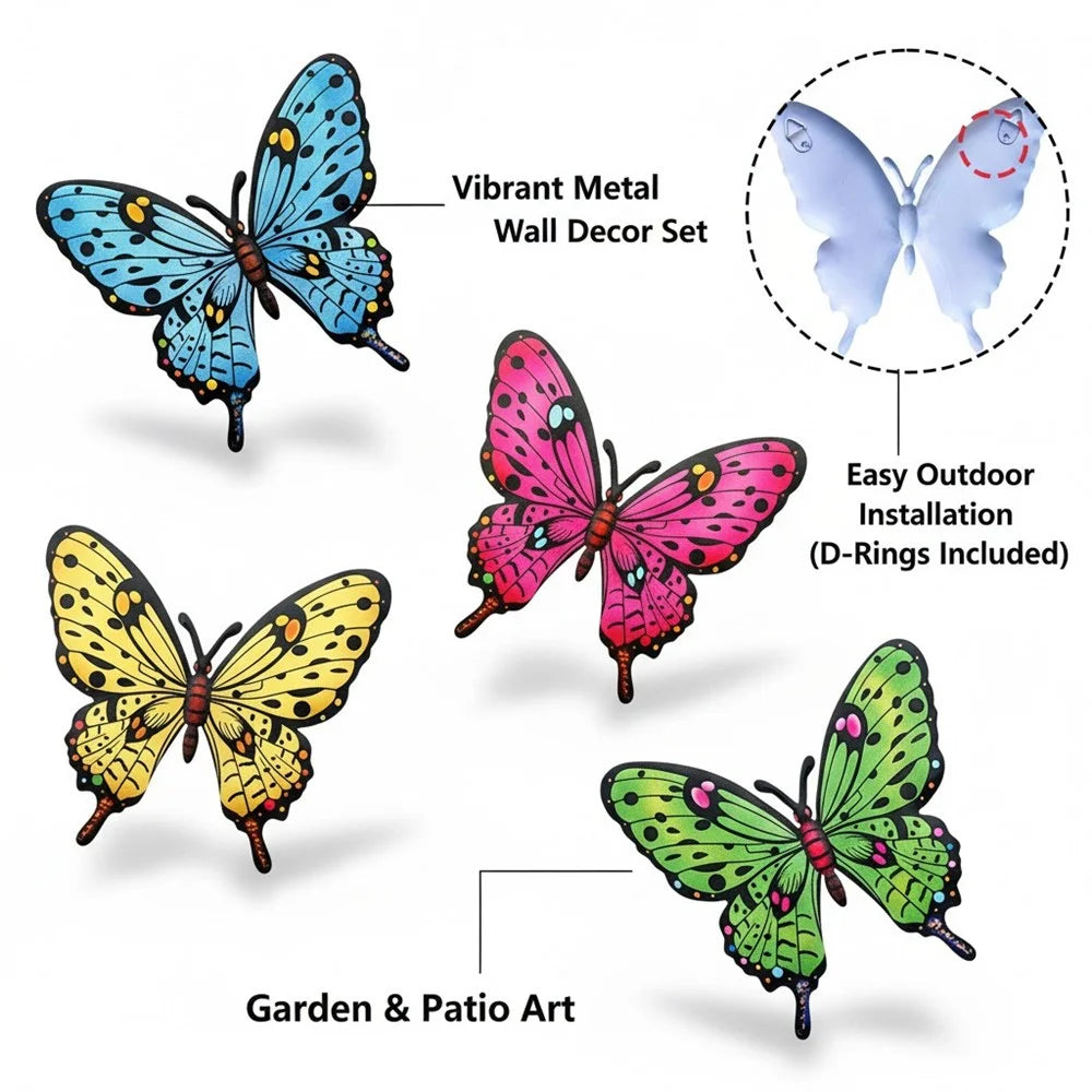 Metal Butterfly Wall Decor Iron Art Garden Patio Outdoor Indoor Decoration - Yellow - 4
