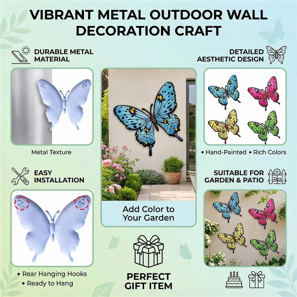 Metal Butterfly Wall Decor Iron Art Garden Patio Outdoor Indoor Decoration - Yellow - 5