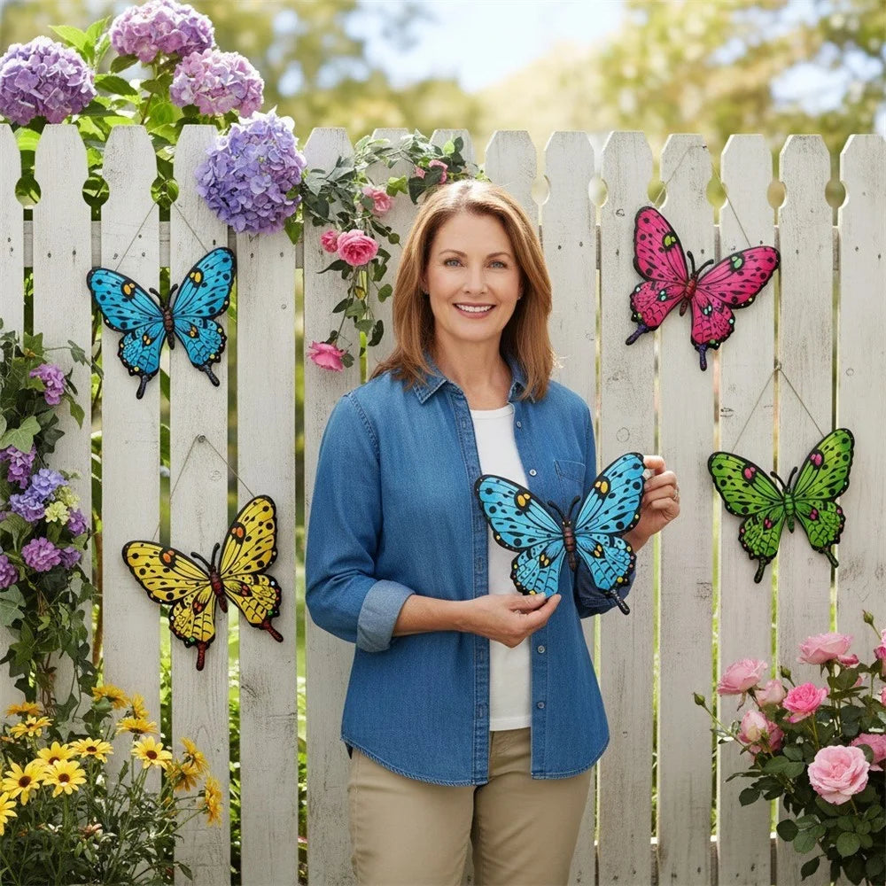 Metal Butterfly Wall Decor Iron Art Garden Patio Outdoor Indoor Decoration - Yellow - 7